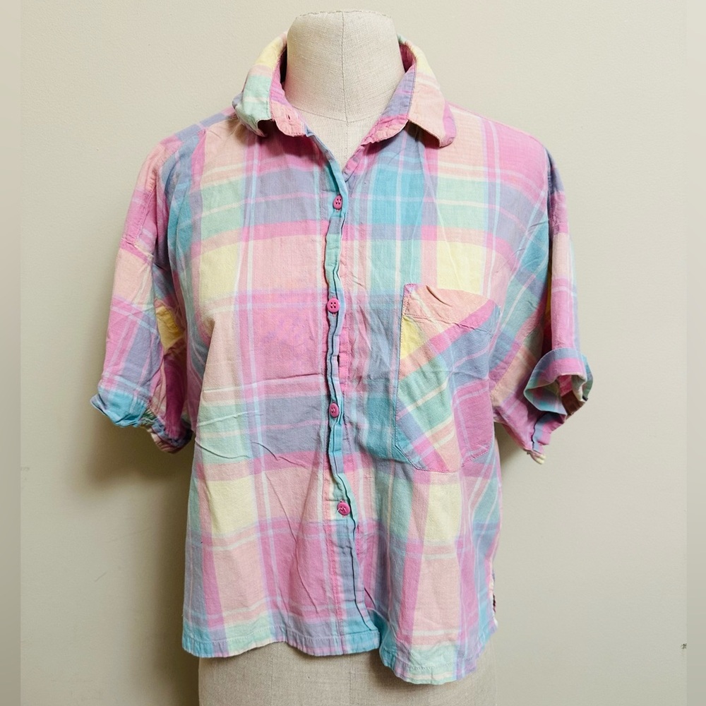 Vintage Heshy Pastel-Plaid Button Up